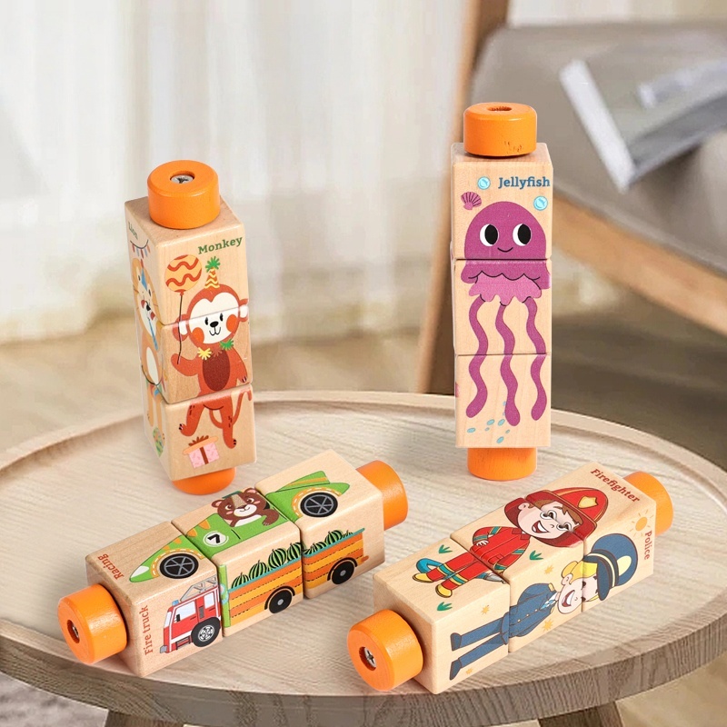 Musical Instrument Rattle - Baby Wooden Rotating Jigsaw Puzzle Hand