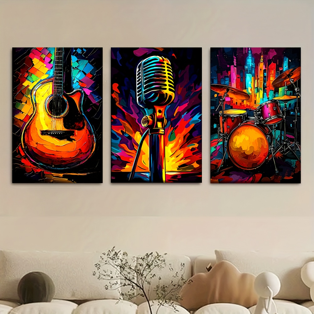 2D 3pcs/Set, Canvas Painting-- - Musical Instrument Drawing 评论和价格