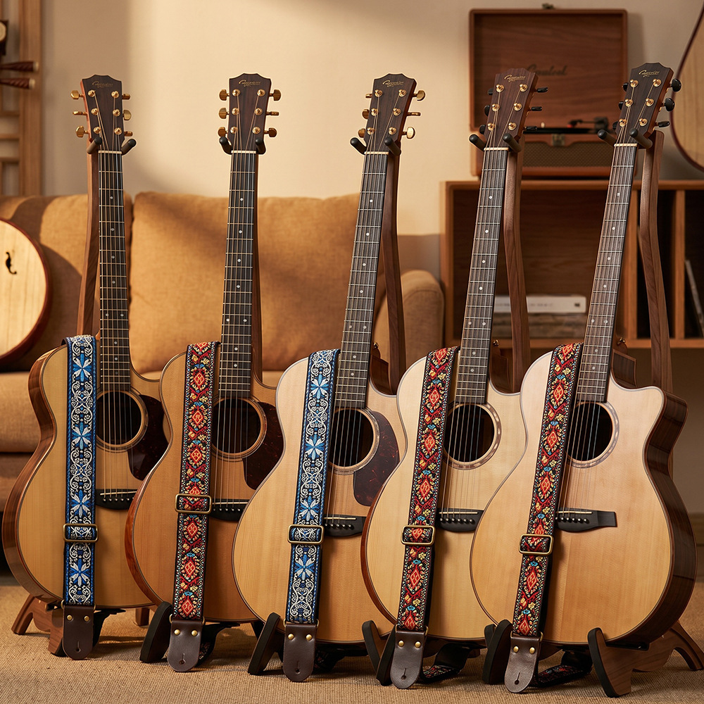 Embroidered Print Guitar Strap - Musical Instrument Bass 评论和价格